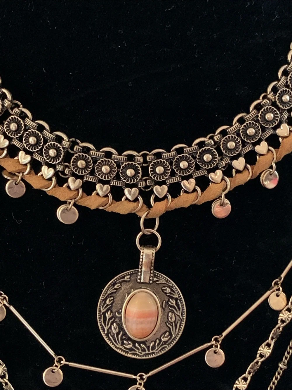 Free People Multi Layer Stone Pendant Gold Necklace - Picture 2 of 7